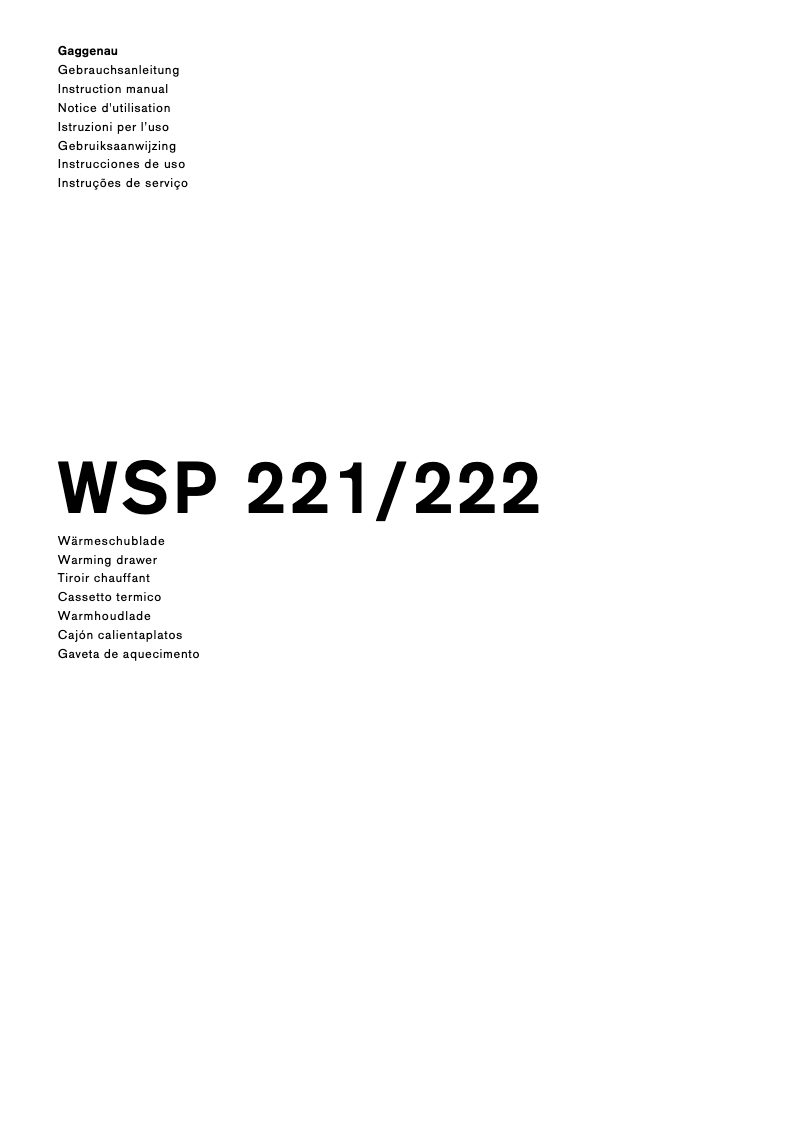 Page 1 de la notice Manuel utilisateur Gaggenau WSP222