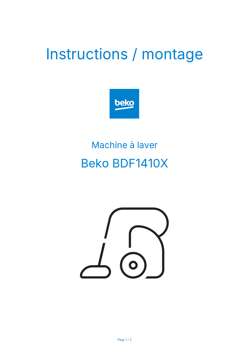 Page 1 de la notice Instructions / montage Beko BDF1410X