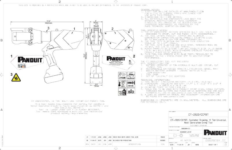 Page 1 de la notice Dessin technique Panduit CT-2920/CCPBT