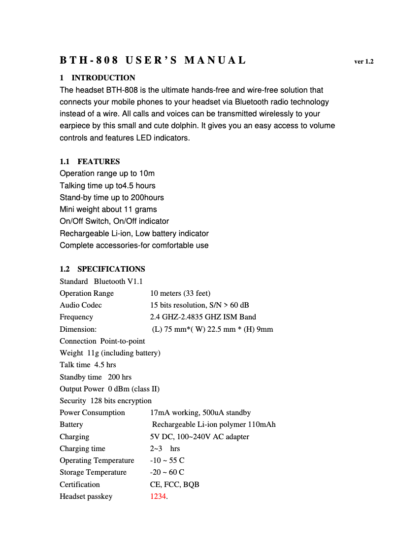 Página 1 del manual Manual de usuario GlobalSat BTH-808