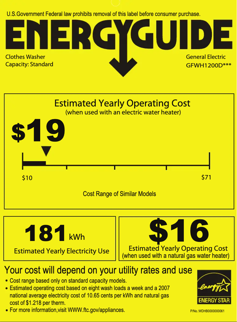 Page 1 de la notice Label énergétique GE GFWH1200DWW