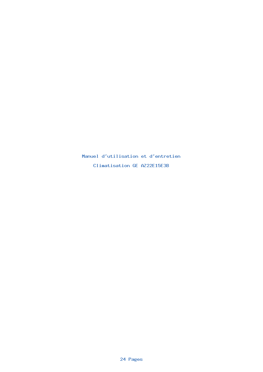 Page 1 de la notice Manuel d'utilisation et d'entretien GE AZ22E15E3B