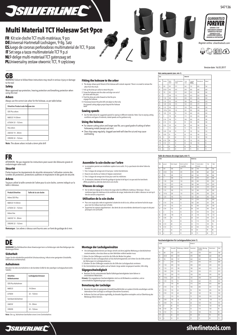 Page 1 de la notice Manuel utilisateur Silverline 547136