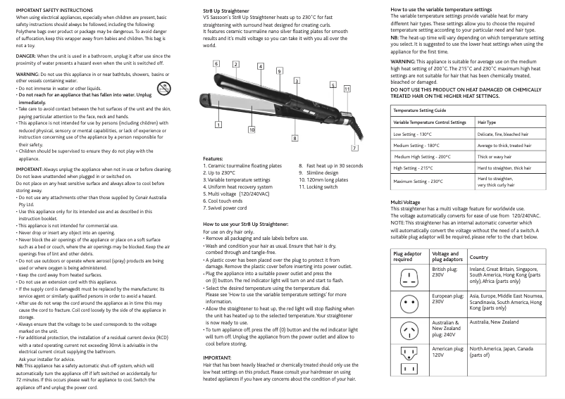 Page 1 de la notice Manuel utilisateur VS Sassoon Str8 Up VS2010A