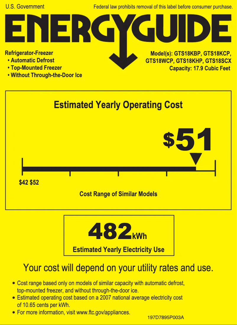 Page 1 of the manual Energy Label GE GTS18KHPWW