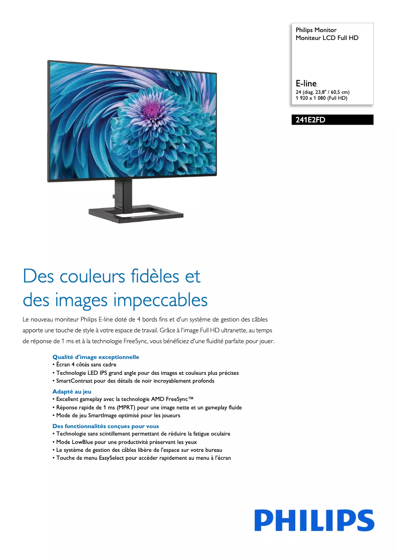 Page n°1 - Fiche technique Philips E Line 241E2FD