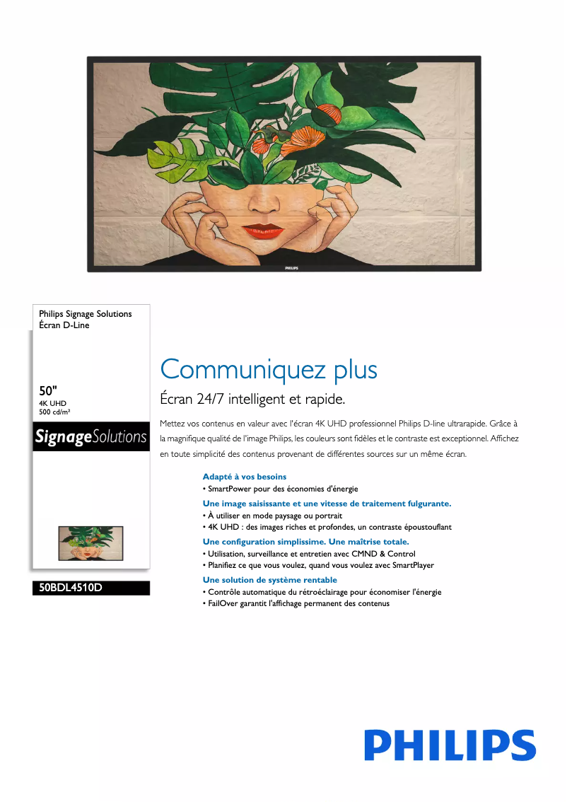 Página 1 del manual Ficha técnica Philips 50BDL4510D