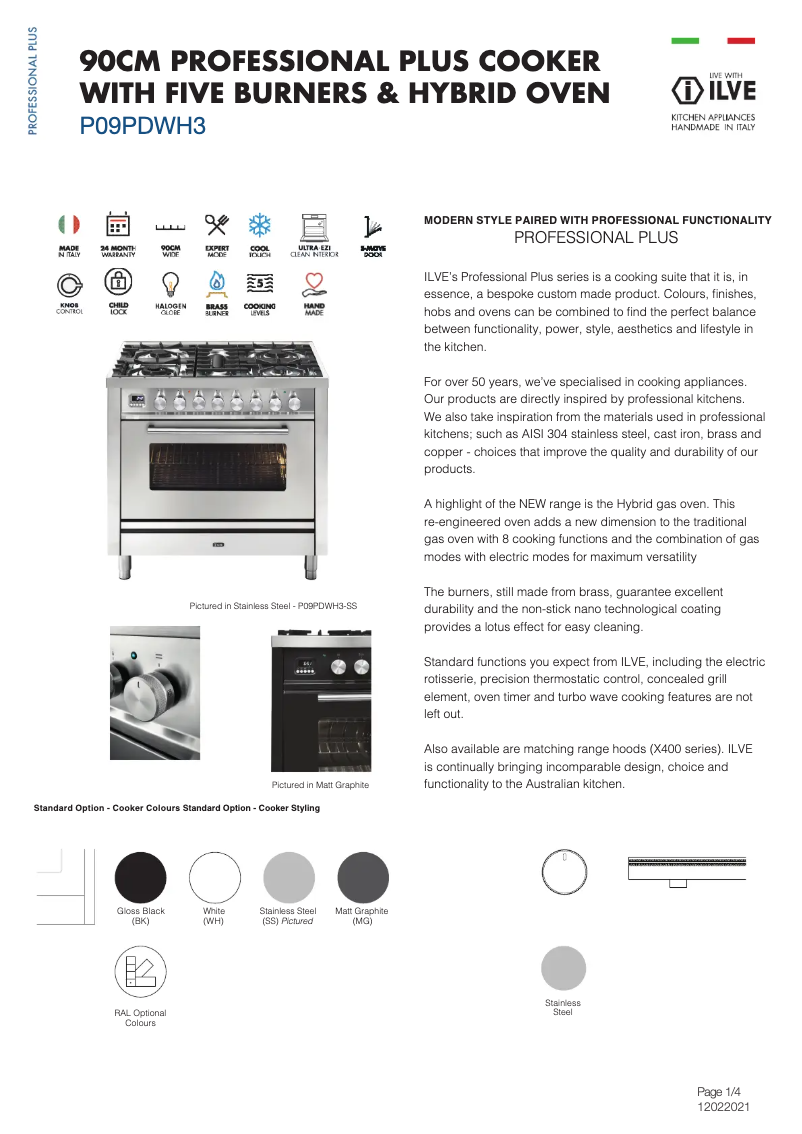 Page 1 de la notice Fiche technique Ilve P09PDWH3SS