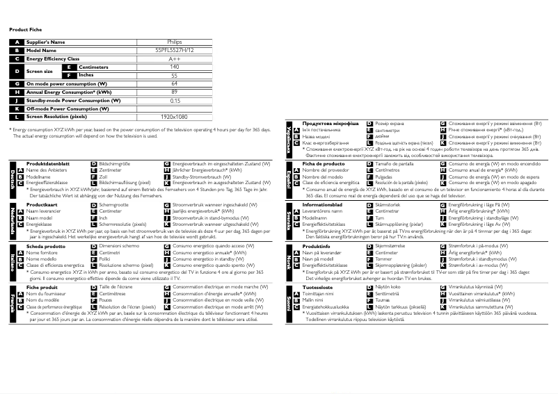 Page n°1 - Fiche technique Philips 55PFL5527H