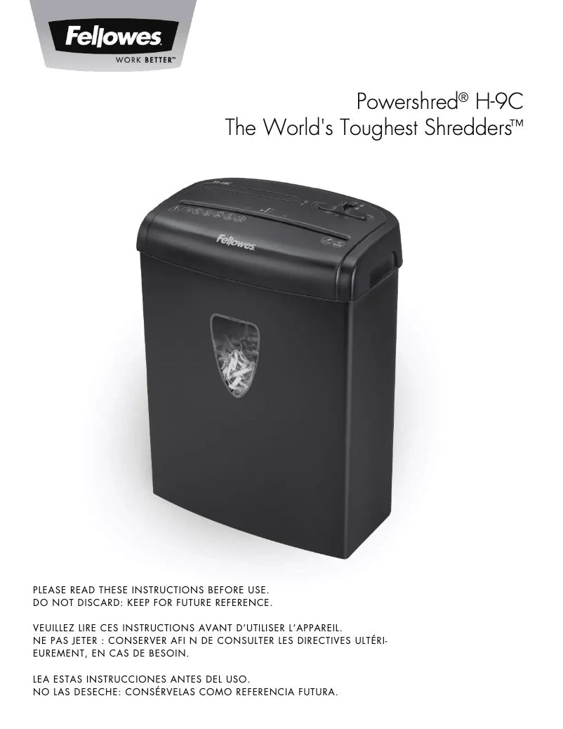 Page 1 de la notice Manuel utilisateur Fellowes Powershred H-9C