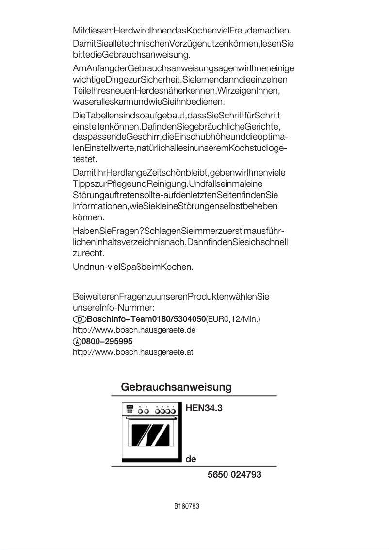 Page 1 de la notice Manuel utilisateur Bosch HEN3473