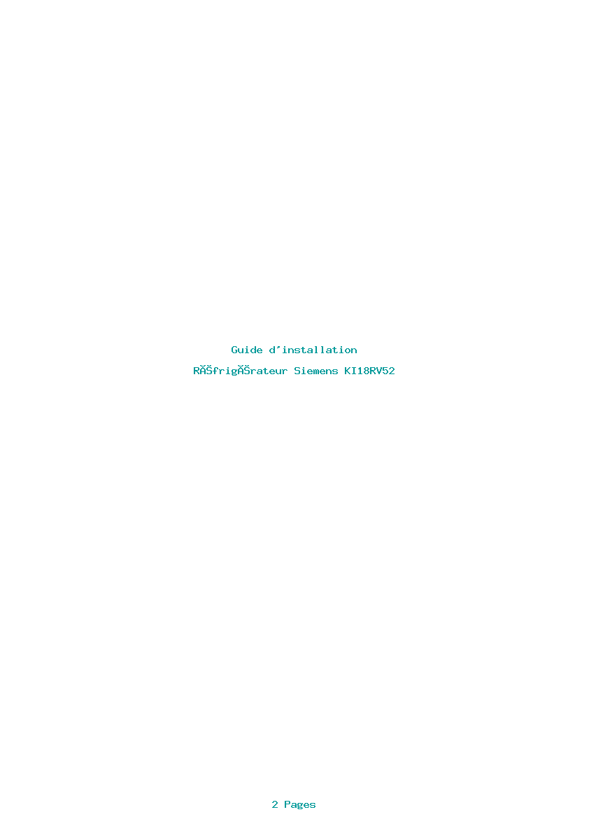 Page 1 de la notice Guide d'installation Siemens KI18RV52