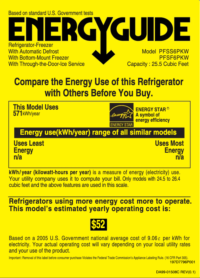 Página 1 del manual Etiqueta energética GE PFSS6PKWSS