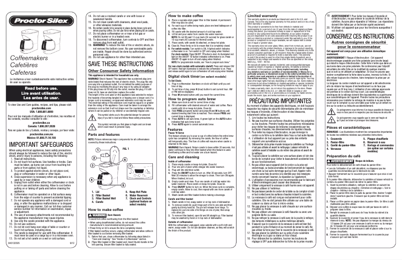 Page 1 de la notice Manuel utilisateur Proctor Silex 43531Y