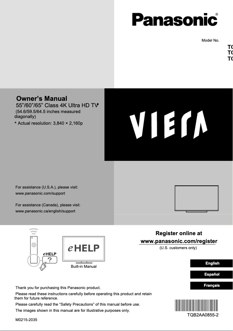 Page 1 of the manual User Manual Panasonic Viera TC-60CX650