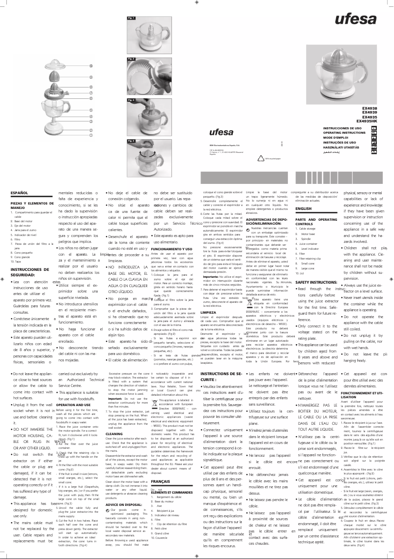 Page 1 of the manual User Manual Ufesa EX4939
