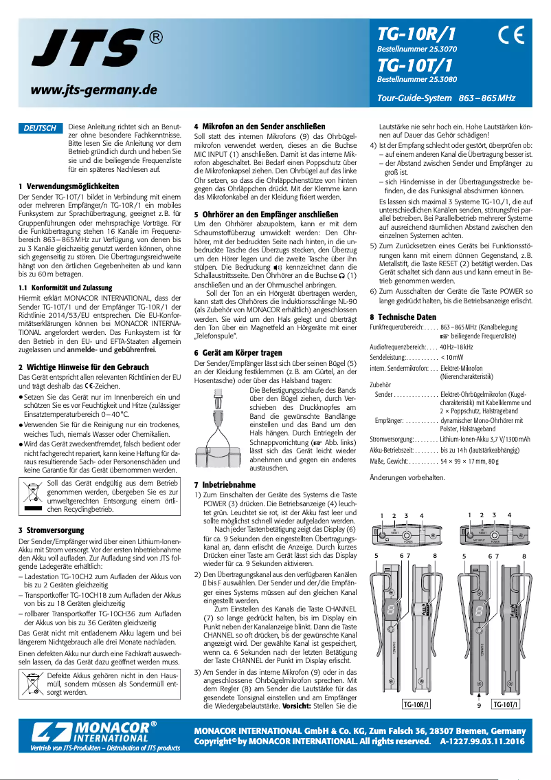 Page 1 de la notice Manuel utilisateur JTS TG-10T