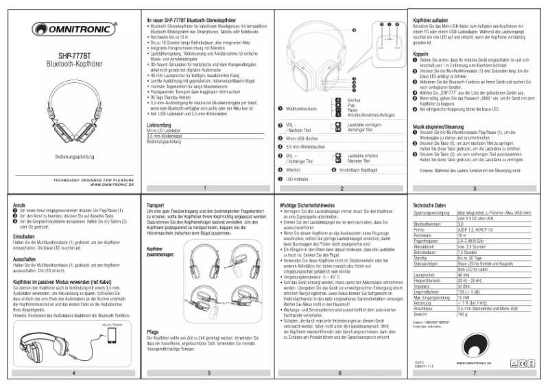 Page 1 de la notice Manuel utilisateur Omnitronic SHP-777BT