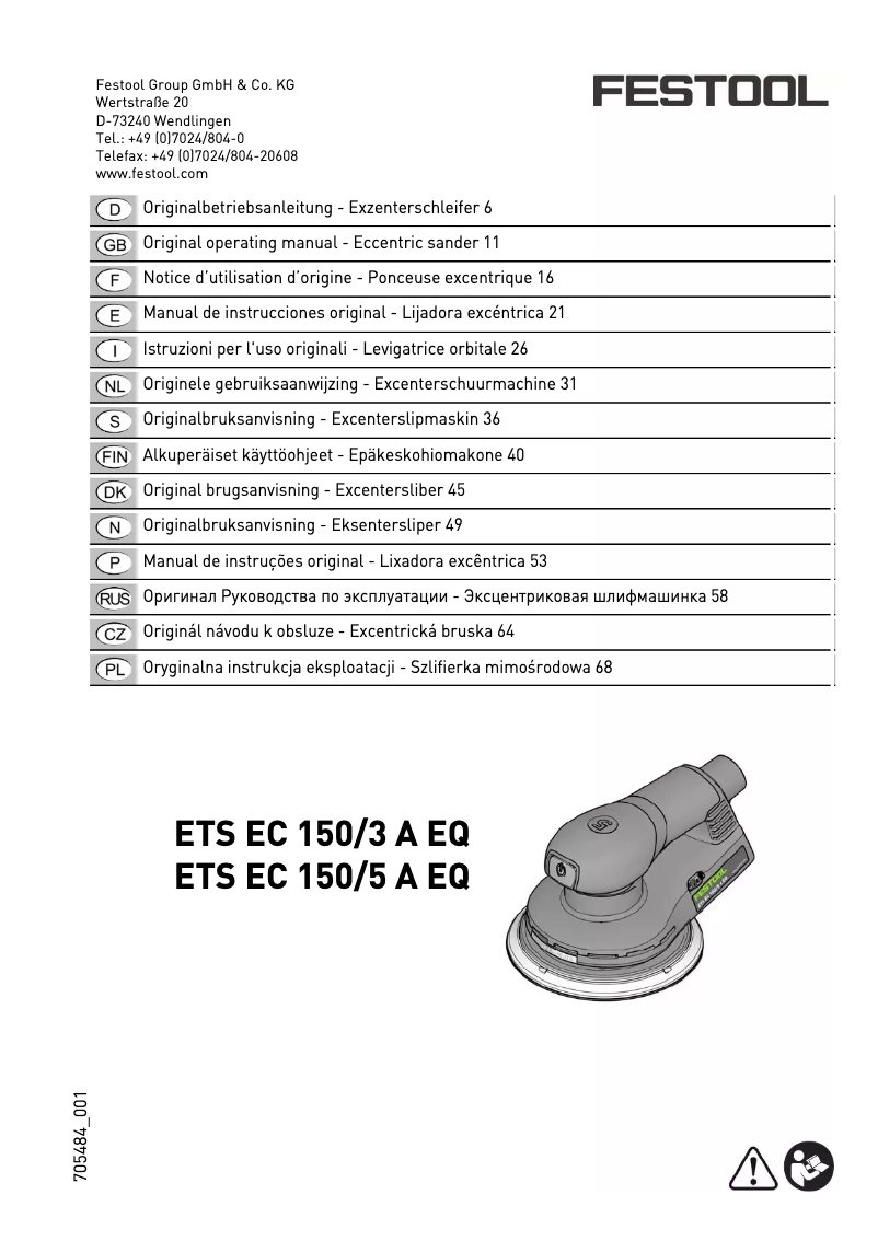 Page 1 de la notice Manuel utilisateur Festool ETS EC 150/5 A EQ