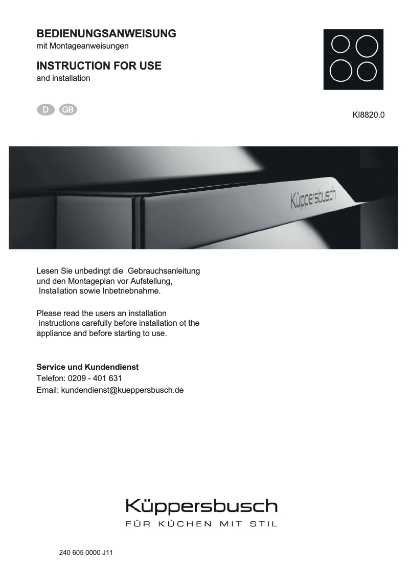 Page 1 de la notice Manuel utilisateur Küppersbusch KI8820.0MR