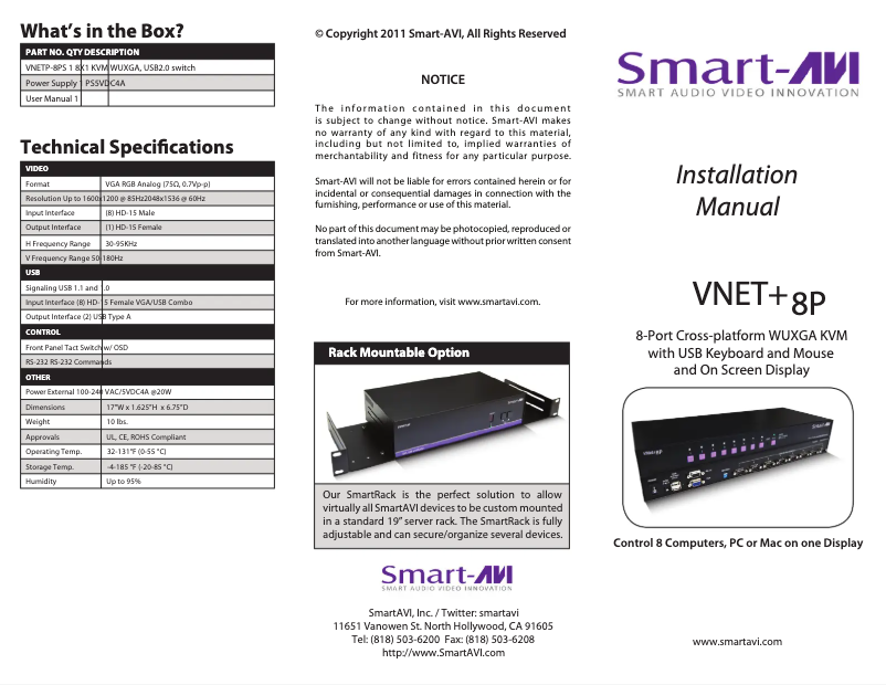 Page 1 de la notice Manuel utilisateur Smart-AVI VNET+8PS