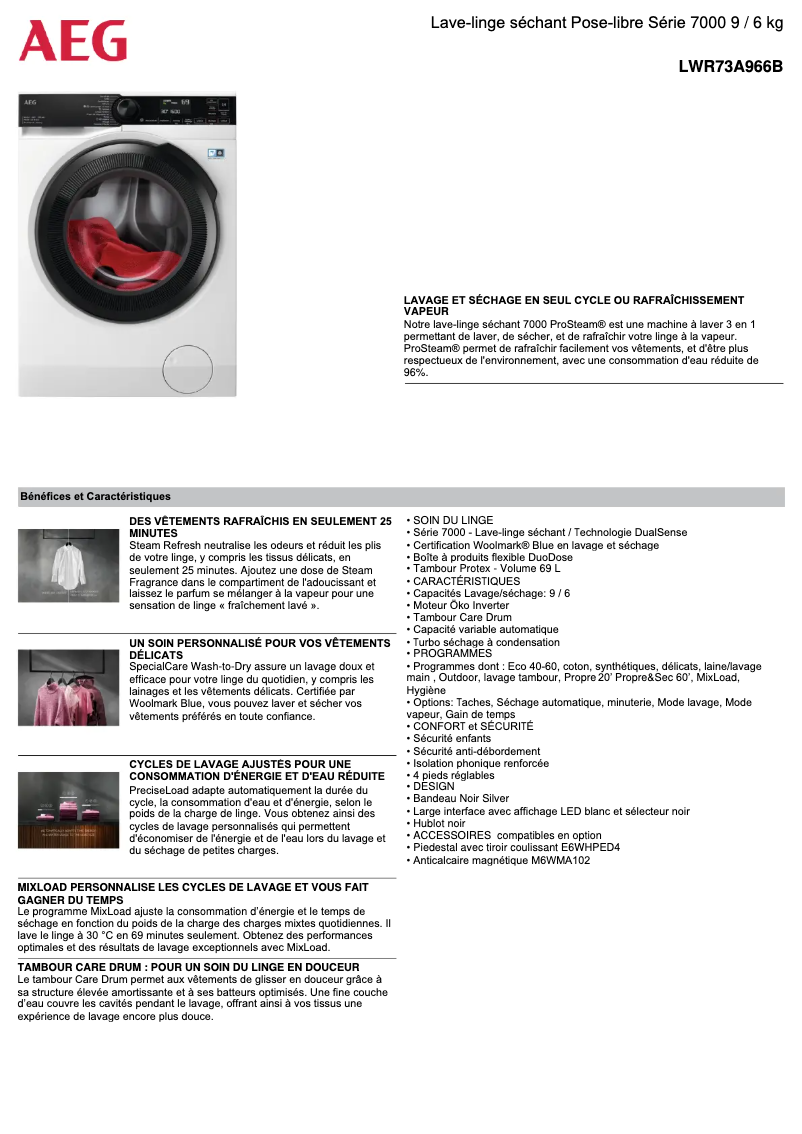 Página 1 del manual Ficha técnica AEG LWR73A966B