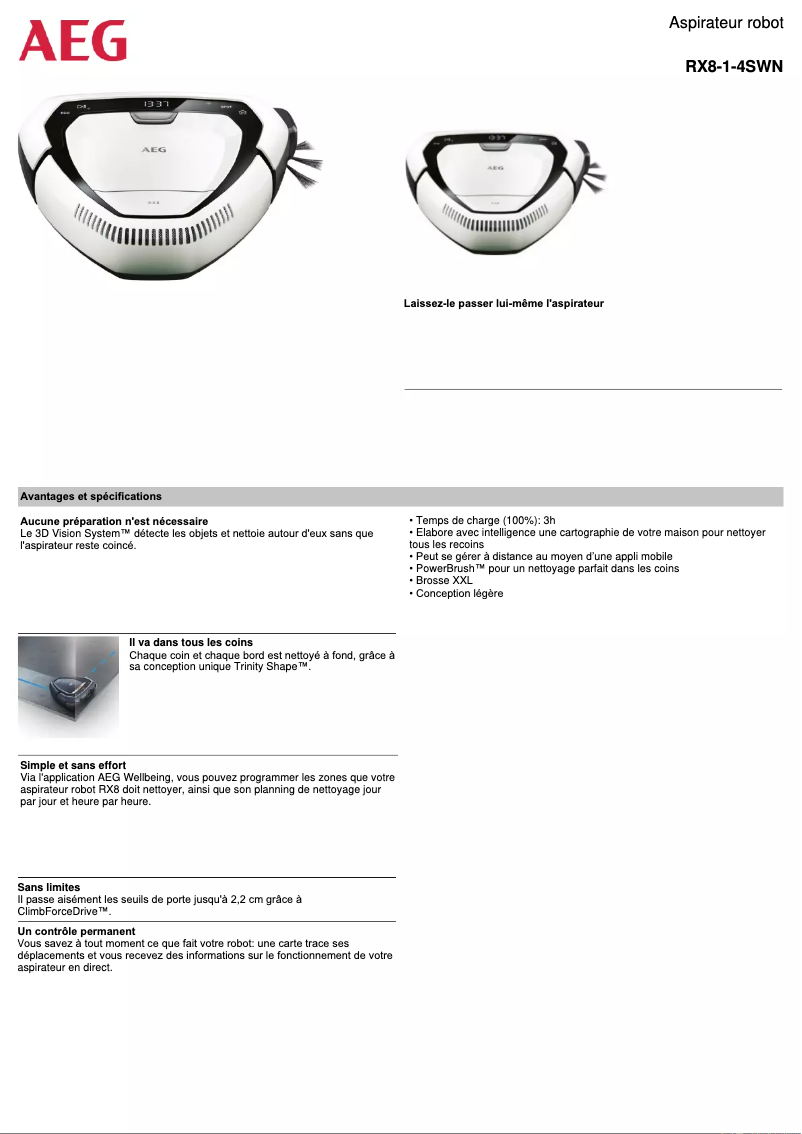 Page 1 de la notice Fiche technique AEG RX8