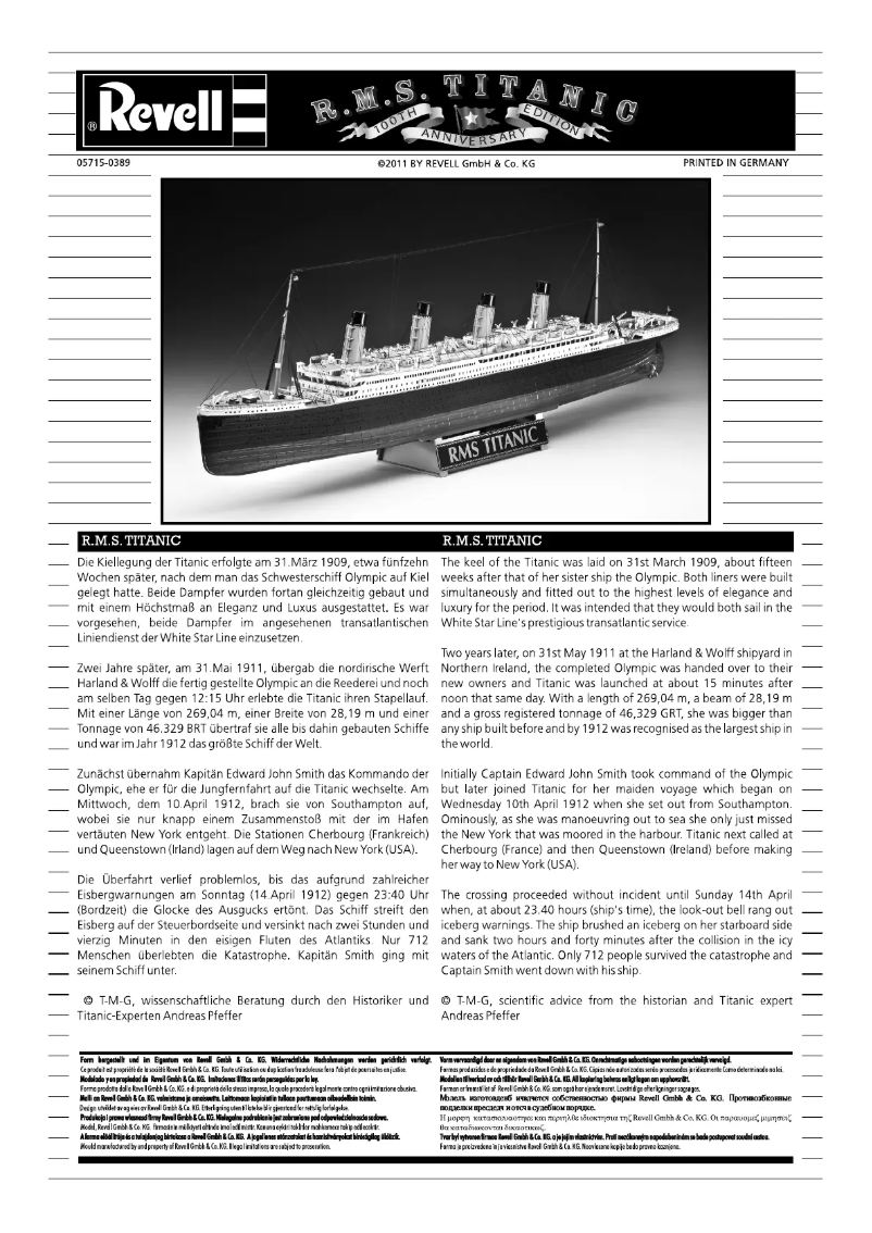 Page 1 de la notice Manuel utilisateur Revell Gift-Set 100 Years TITANIC