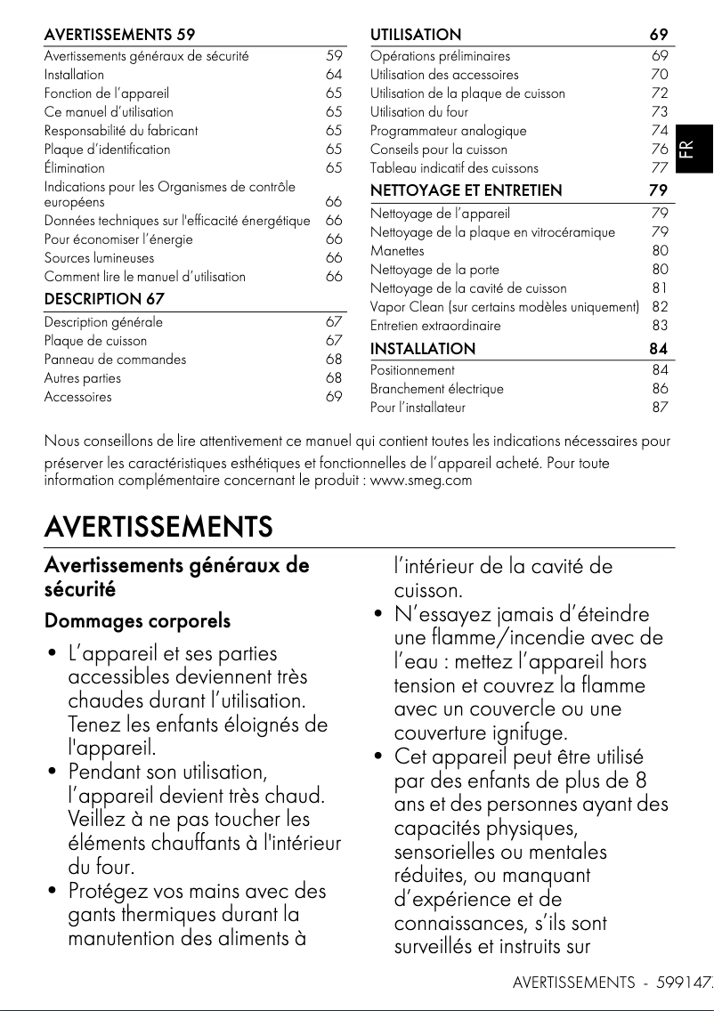 Page 1 de la notice Manuel utilisateur Smeg CG90CIXT