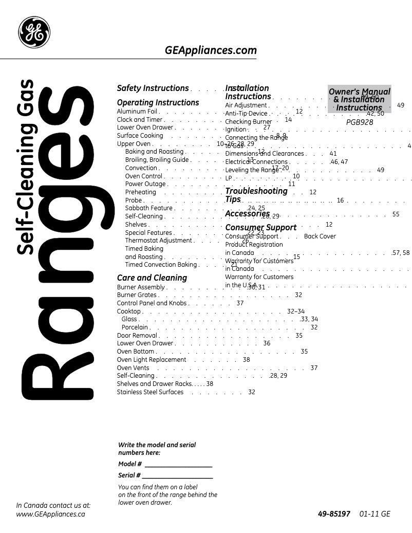 Page 1 de la notice Guide d'installation GE Profile PGB928TEMWW