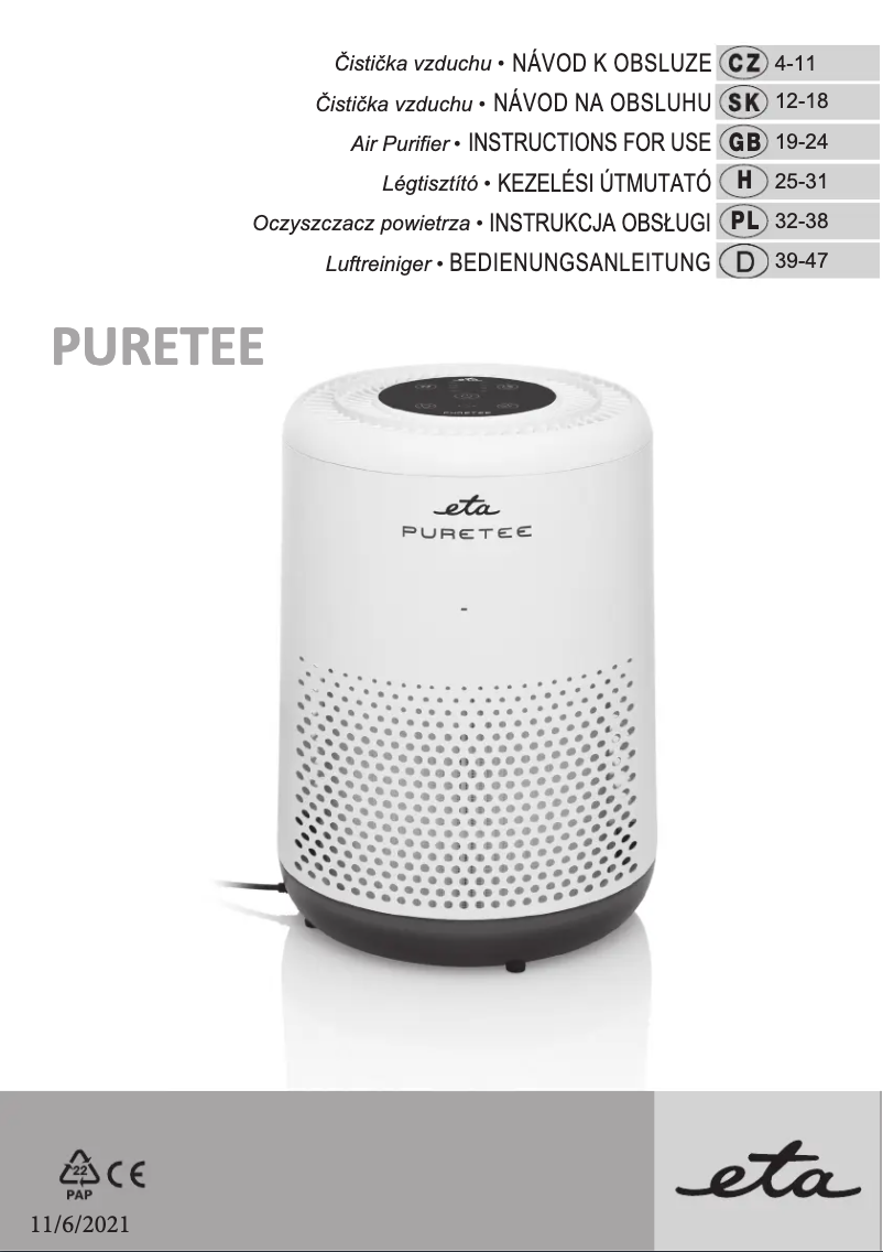 Page 1 de la notice Manuel utilisateur Eta PURETEE