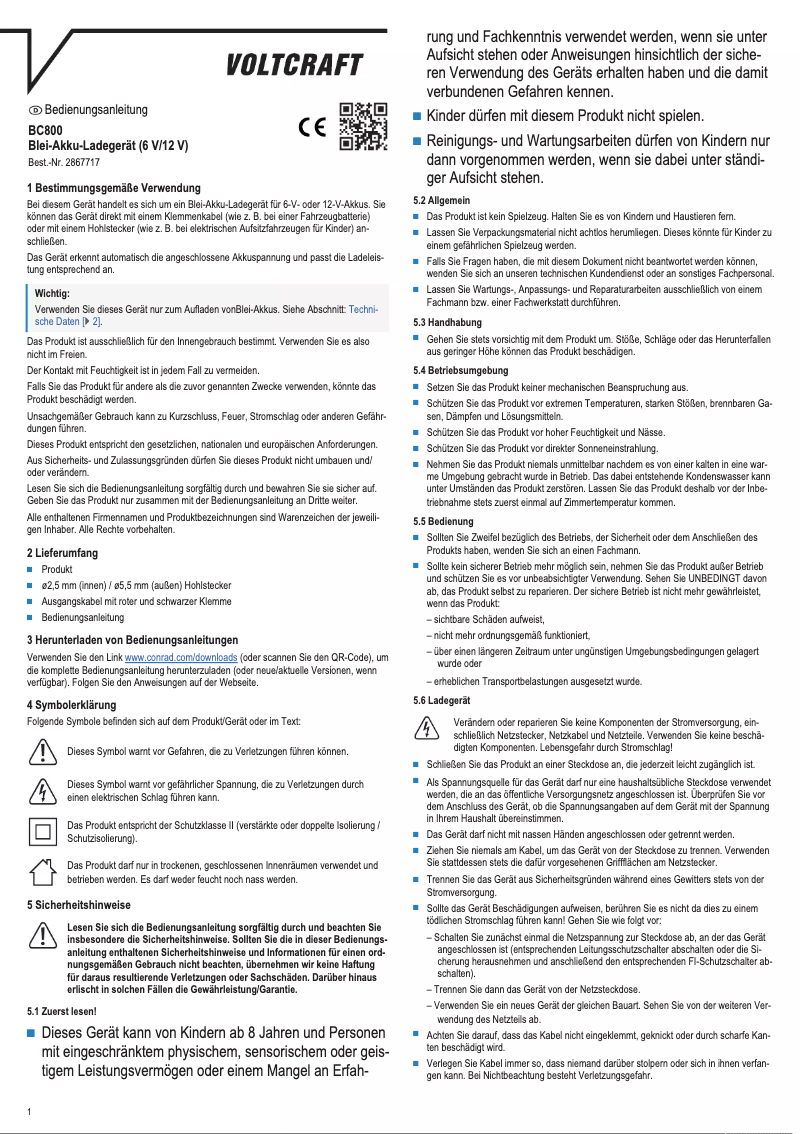 Page 1 de la notice Manuel utilisateur Voltcraft BC800