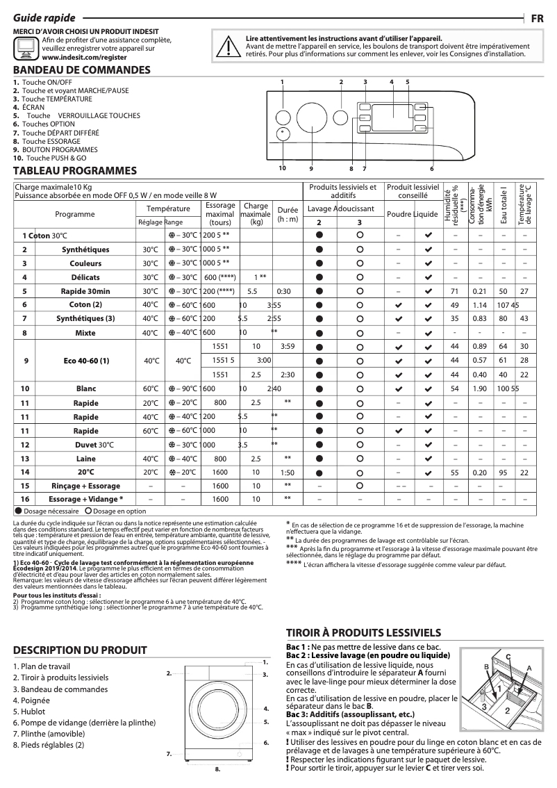 Página 1 del manual Manual de usuario Indesit BWE101685XWKFR N