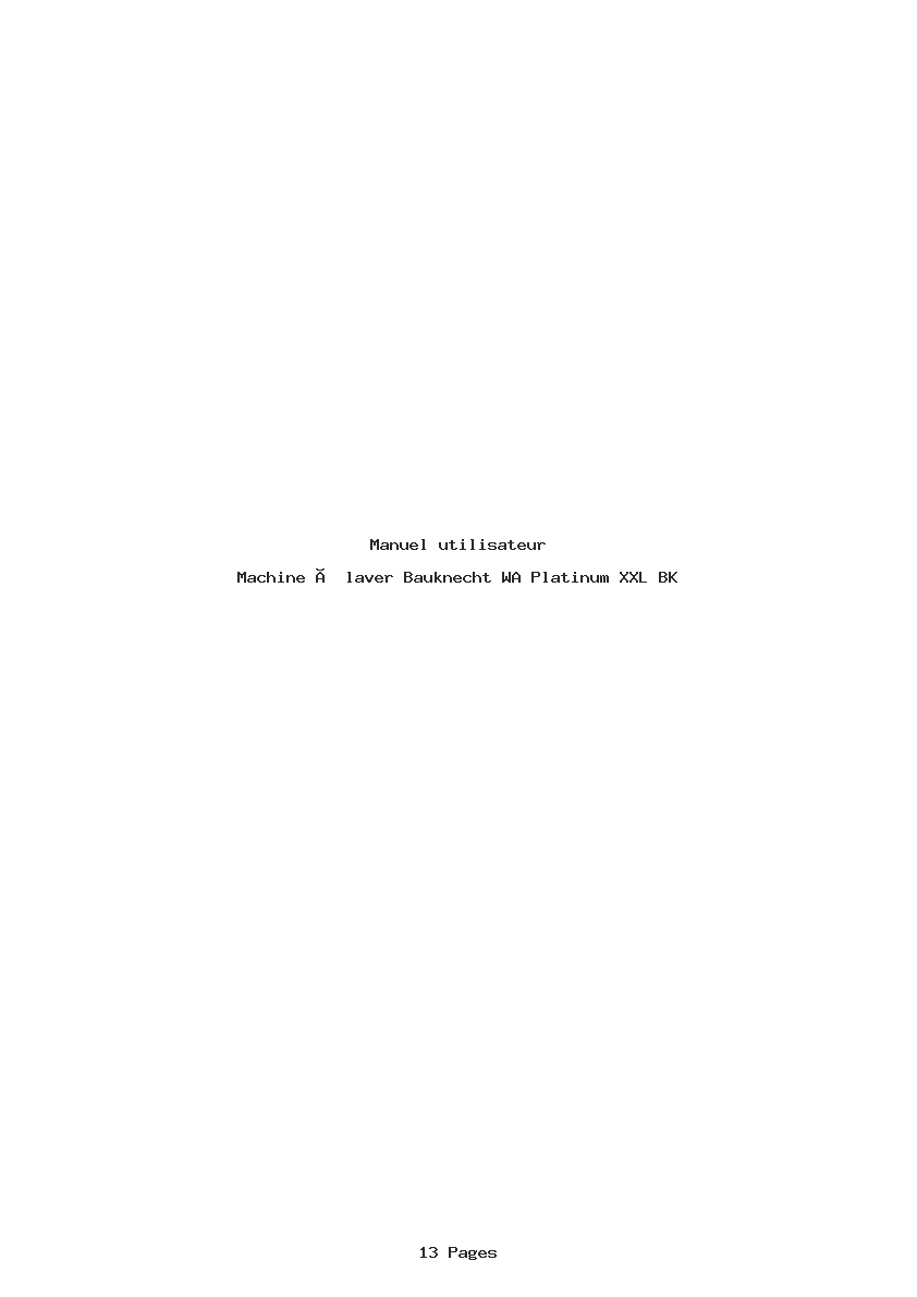 Page 1 de la notice Manuel utilisateur Bauknecht WA Platinum XXL BK