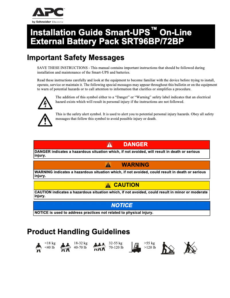Page 1 de la notice Manuel utilisateur APC Smart-UPS SRT96BP