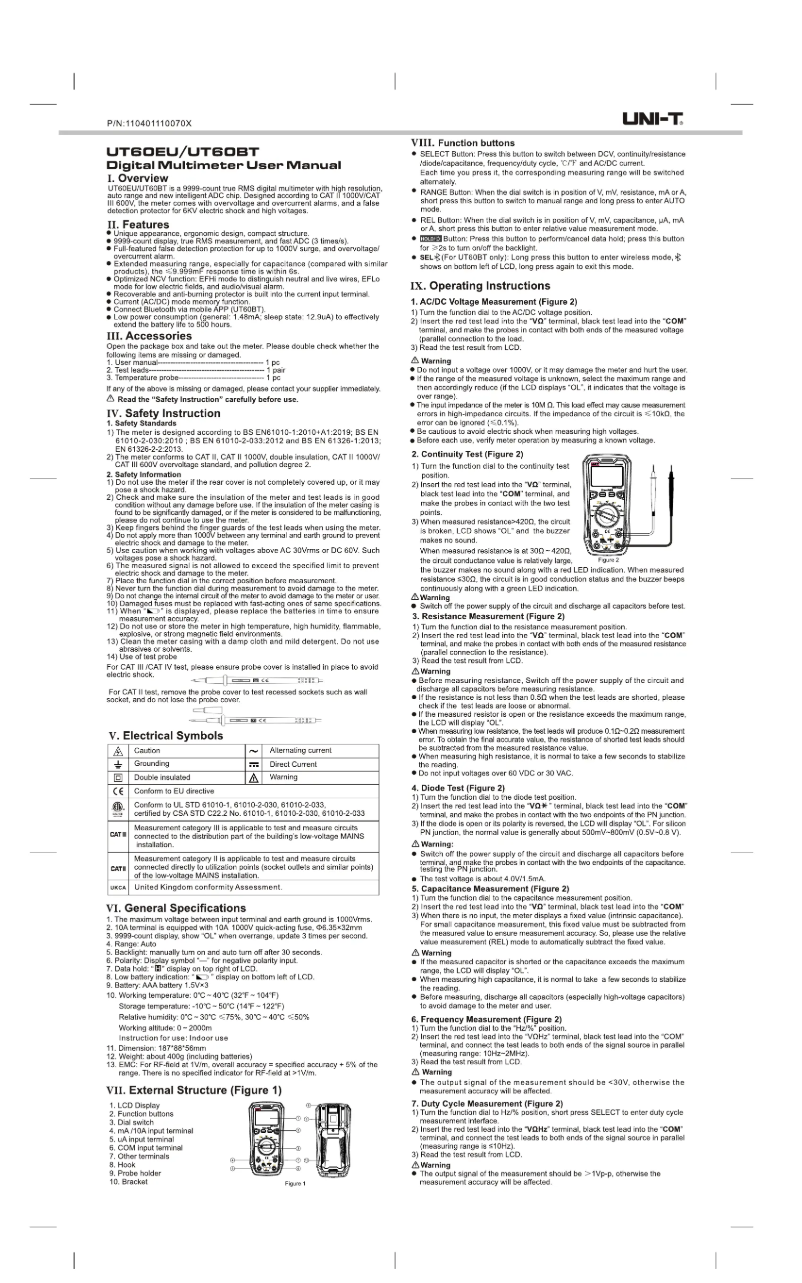 Page 1 de la notice Manuel utilisateur Uni-T UT60EBT