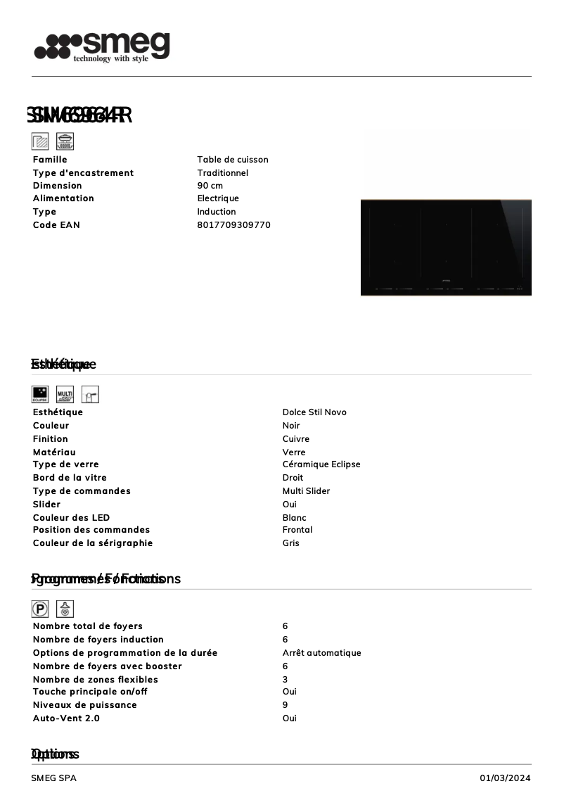 Página 1 del manual Ficha técnica Smeg SIM6964R