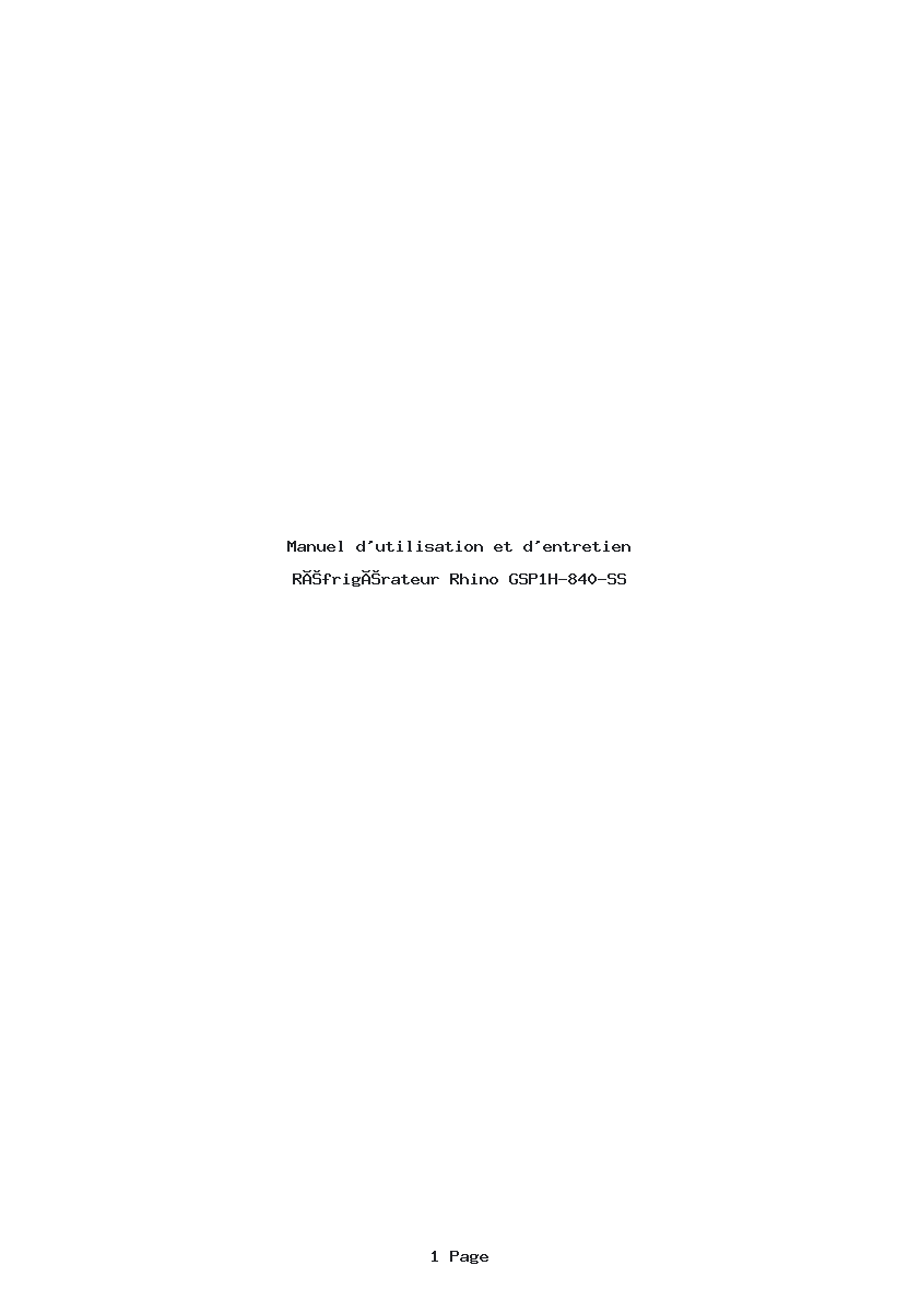 Page 1 de la notice Manuel d'utilisation et d'entretien Rhino GSP1H-840-SS