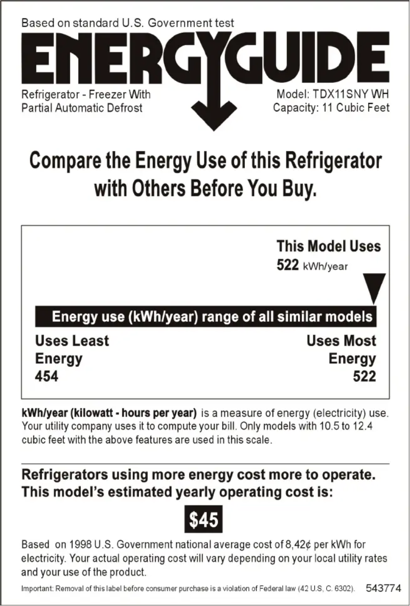Page n°1 - Label énergétique GE TDX11SNYWH