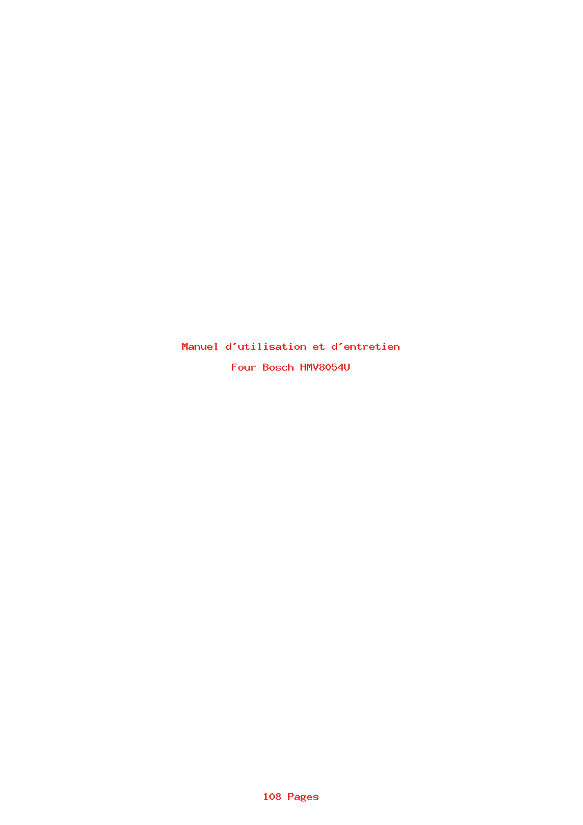 Page 1 de la notice Manuel d'utilisation et d'entretien Bosch HMV8054U