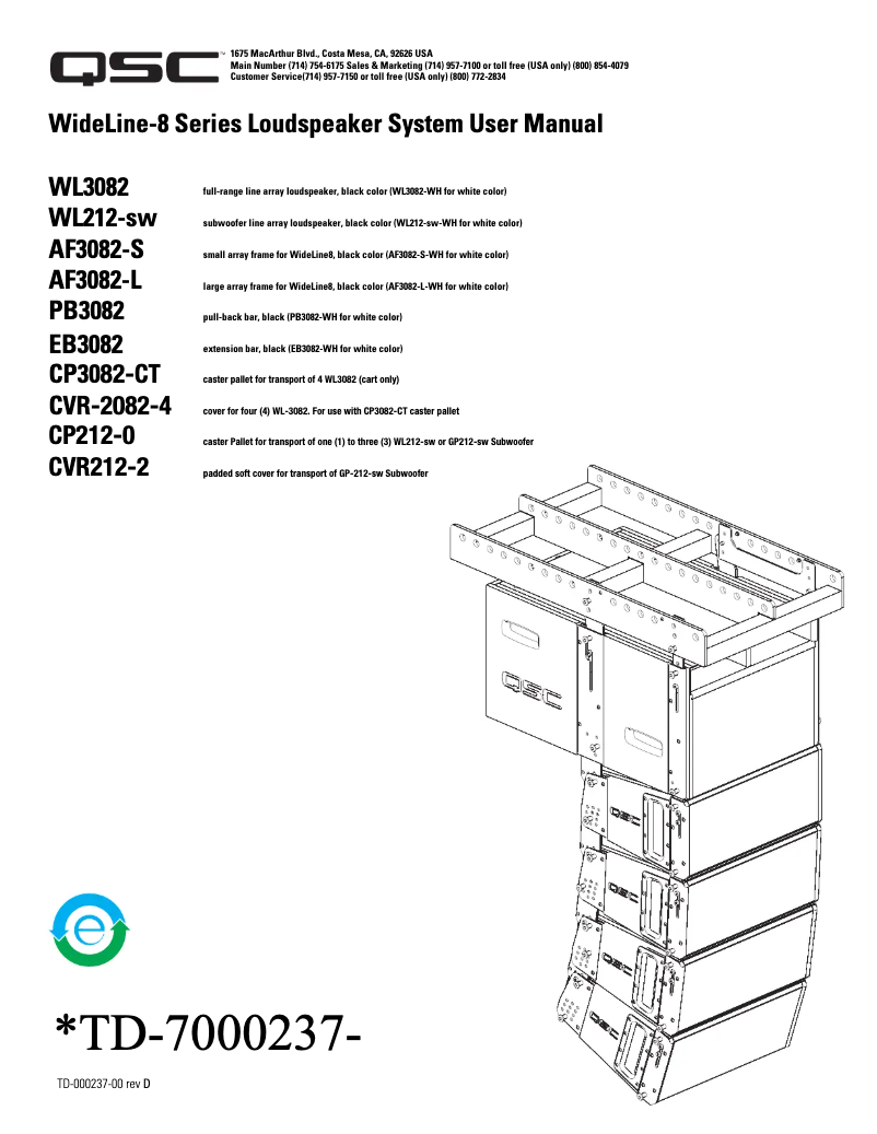 Page 1 de la notice Manuel utilisateur QSC Wideline 8 WL212-sw