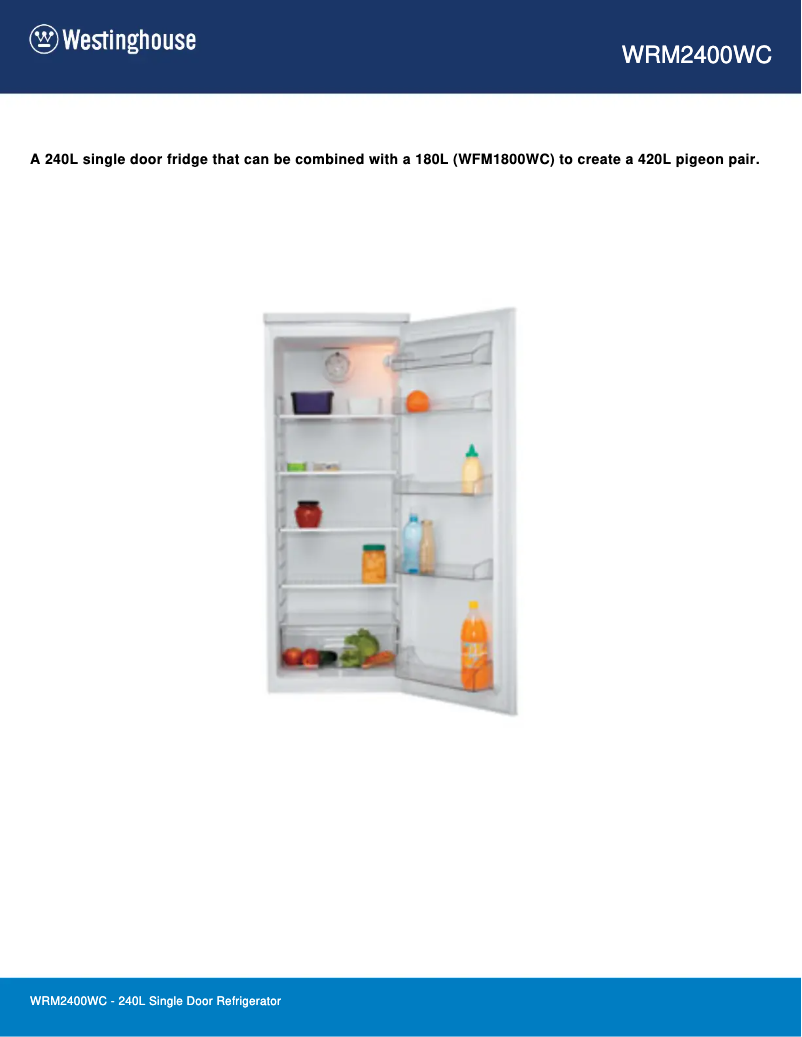 Page 1 de la notice Fiche technique Westinghouse WRM2400WC