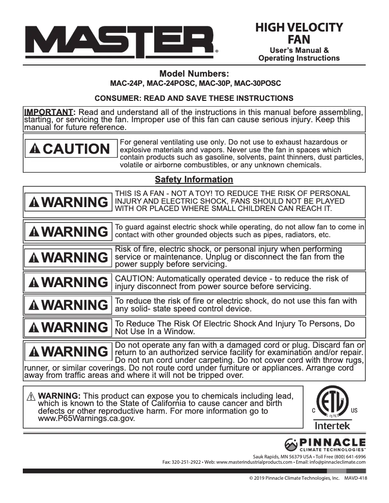Page 1 de la notice Manuel utilisateur Master MAC-30P
