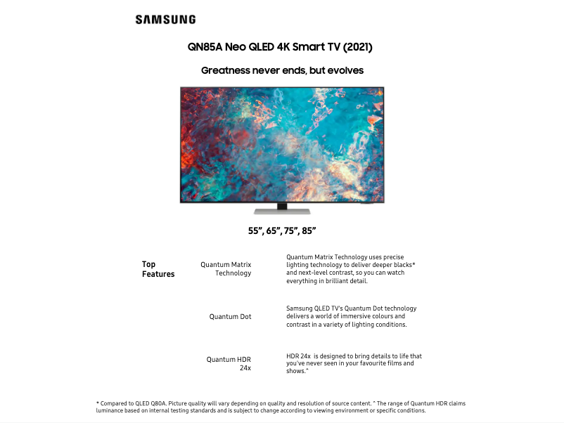Página 1 del manual Ficha técnica Samsung QA85QN85AAWXXY