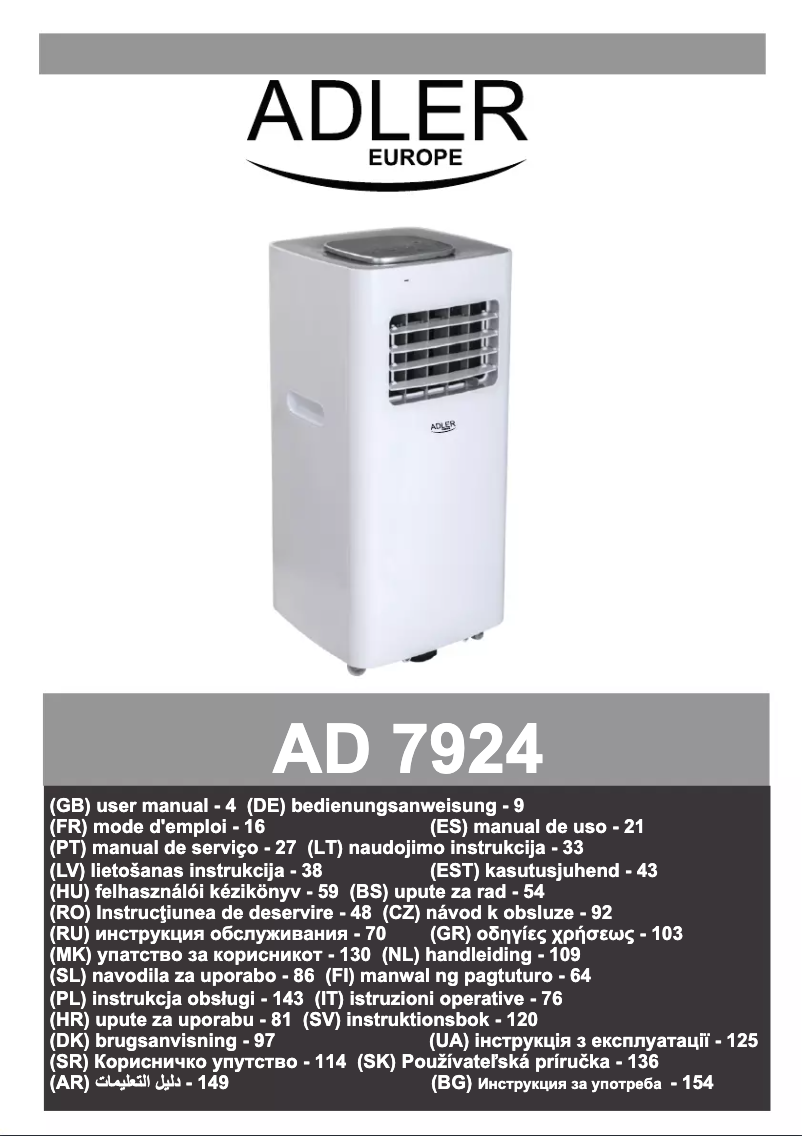 Page 1 de la notice Manuel utilisateur Adler AD 7924