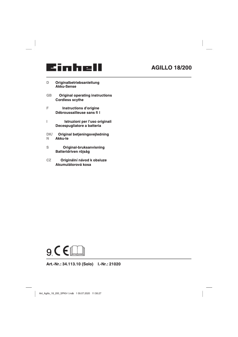 Page 1 de la notice Manuel utilisateur Einhell AGILLO 18/200