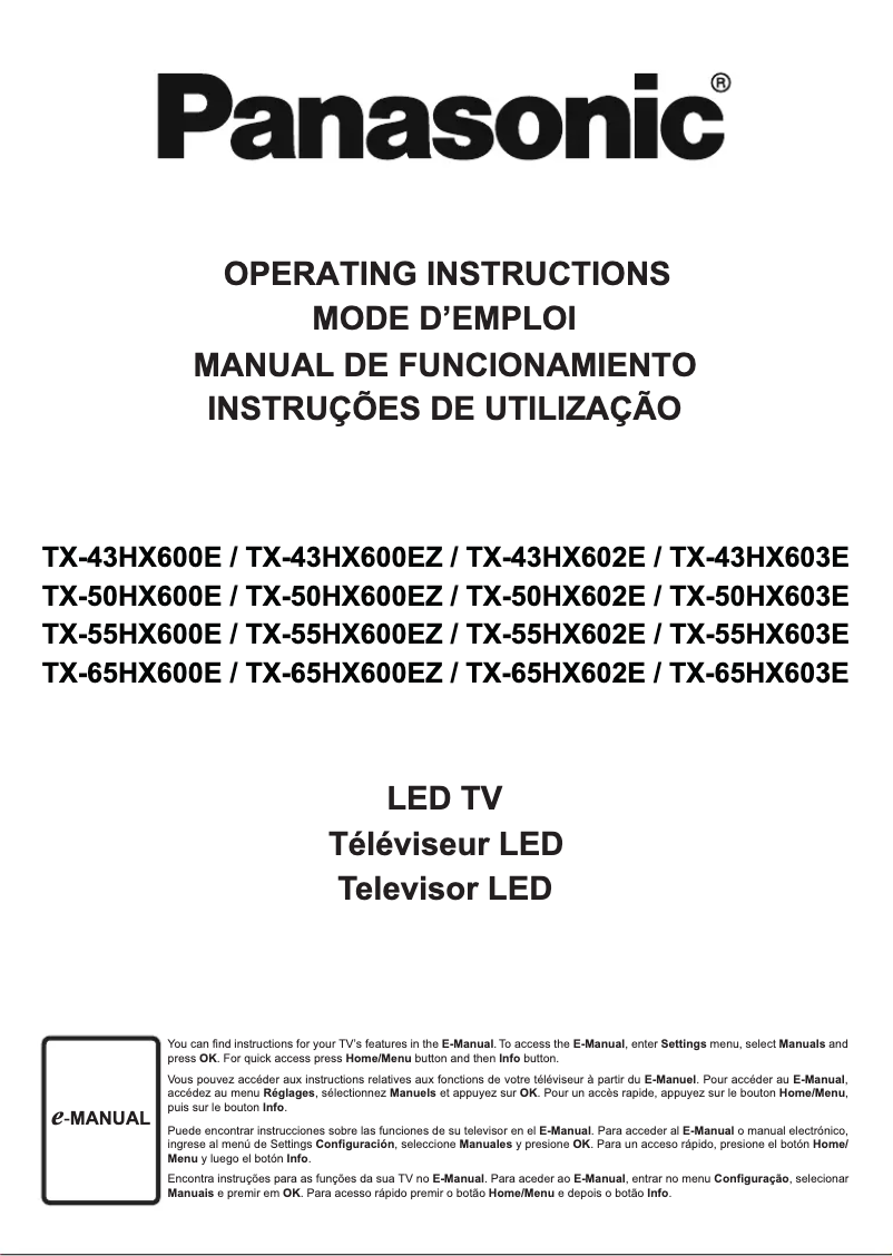 Page 1 de la notice Manuel utilisateur Panasonic TX-43HX600E