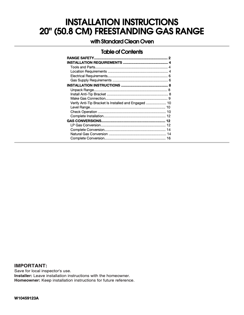 Page 1 de la notice Guide d'installation Amana AGG222VDW