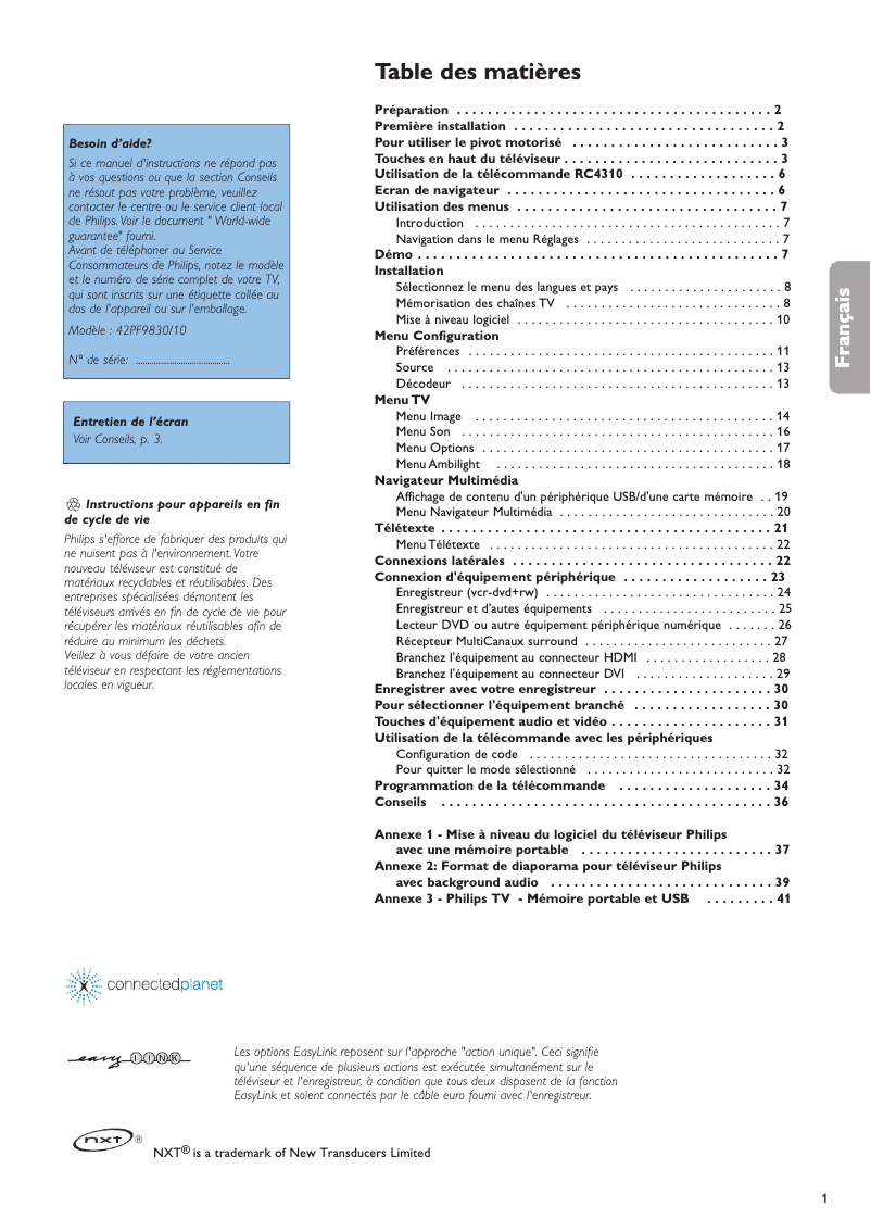 Página 1 del manual Manual de usuario Philips Cineos 42PF9830