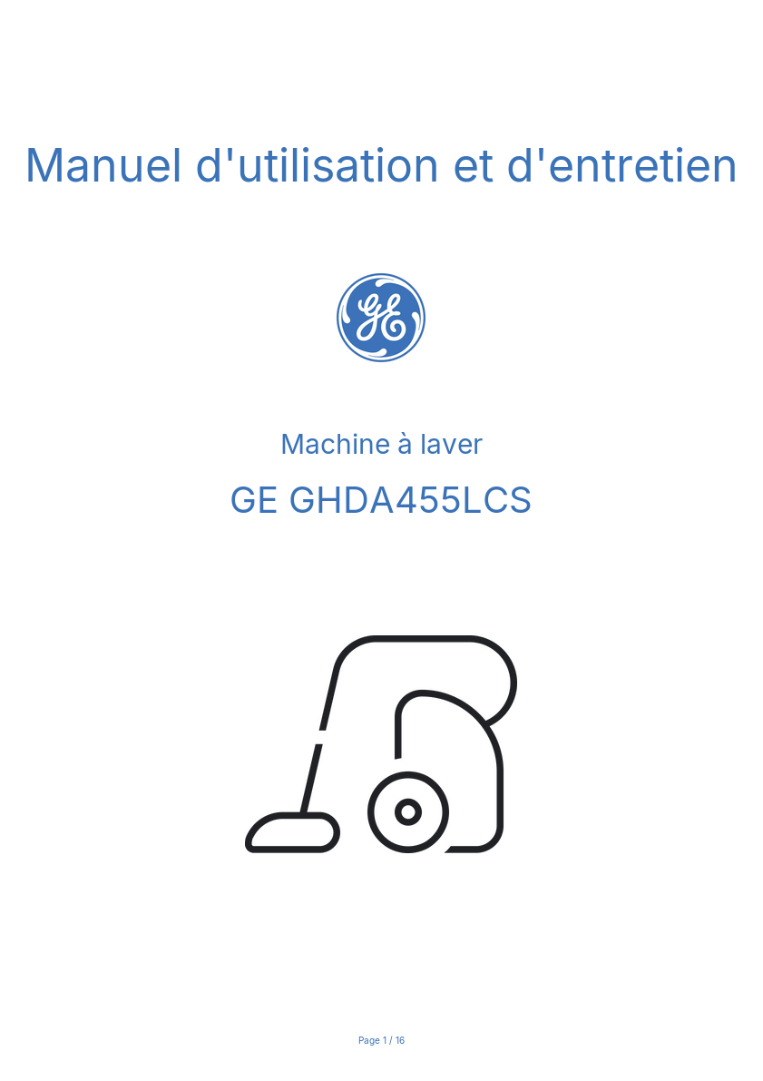 Page 1 de la notice Manuel d'utilisation et d'entretien GE GHDA455LCS